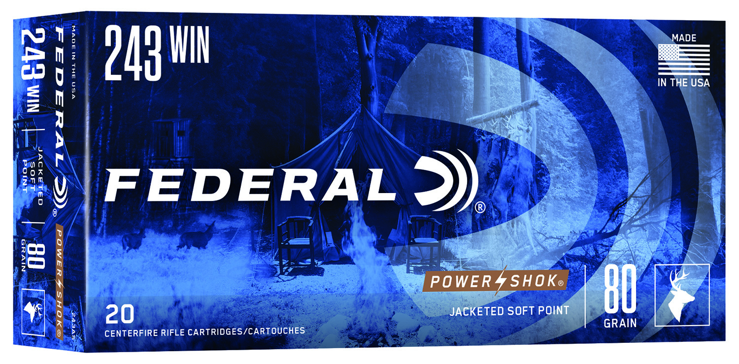 Federal 243AS Power-Shok  243Win 80gr Jacketed Soft Point 20 Per Box/10 Case