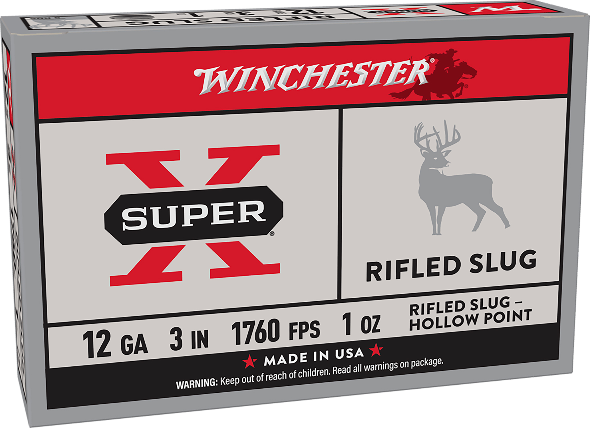 Winchester Ammo X123RS15 Super X  12Gauge 3 1oz Rifled Slug Shot 5 Per Box/50 Case