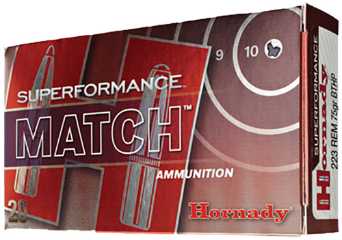Hornady 80264 Superformance Match 223Rem 75gr Boat Tail Hollow Point 20 Per Box/10 Case