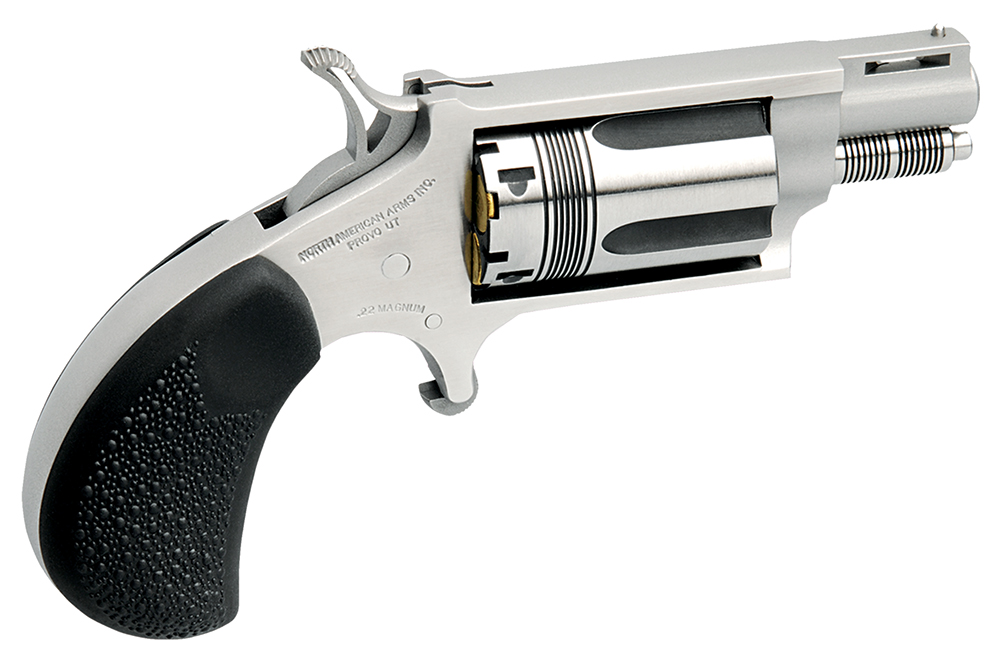 North American Arms 22MSTW Wasp Snub Nose 22 WMR 5 Shot 1.13 Vent Rib Barrel, Overall Stainless Steel Finish, Black Pebbled Texture Rubber Grip