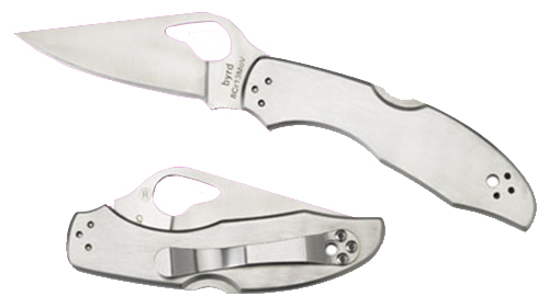 Spyderco BY04P2 Byrd Meadowlark 2 2.93 Folding Clip Point Plain 8Cr13MoV SS Blade Satin Stainless Steel Handle
