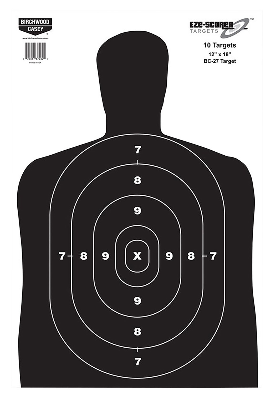 Birchwood Casey 37202 EZE-Scorer BC-27 Silhouette Paper Hanging Universal 12 x 18 Black/White 10 Pk.