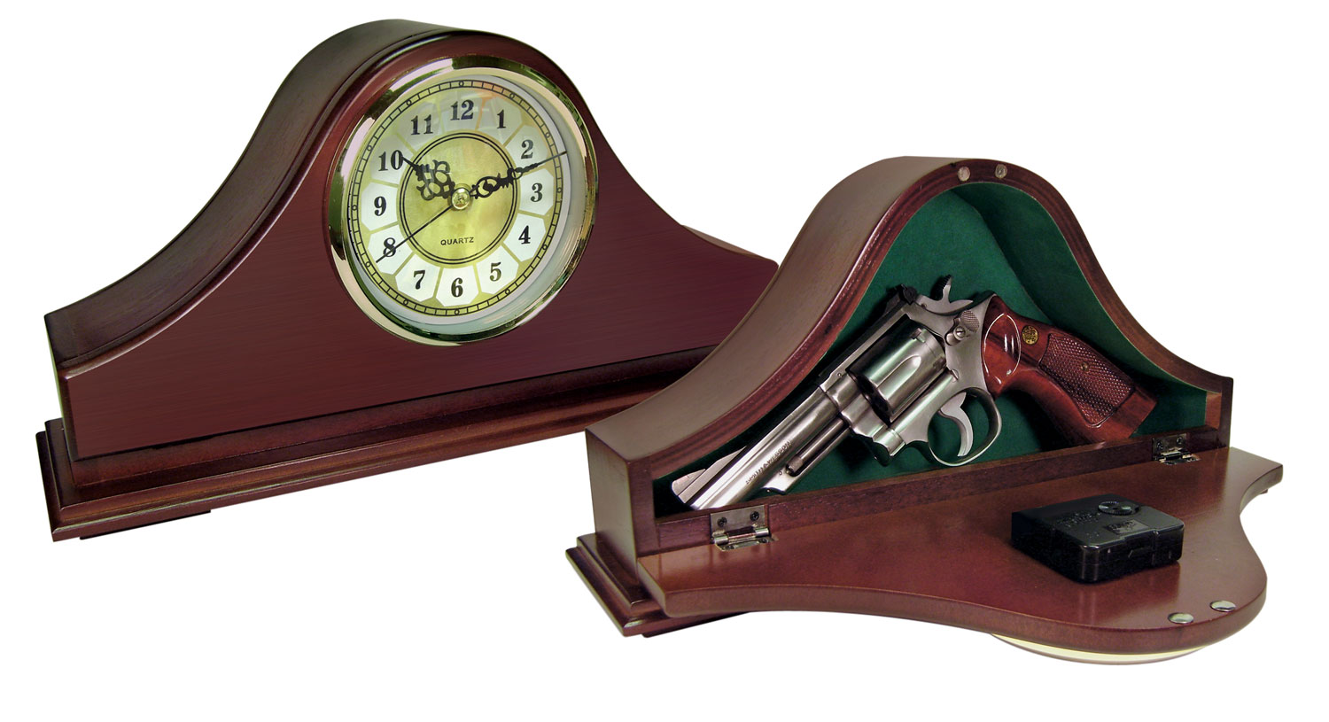 Peace Keeper MGC Mantle Gun Clock Front Panel Entry Mahogany Stain Wood...-img-0