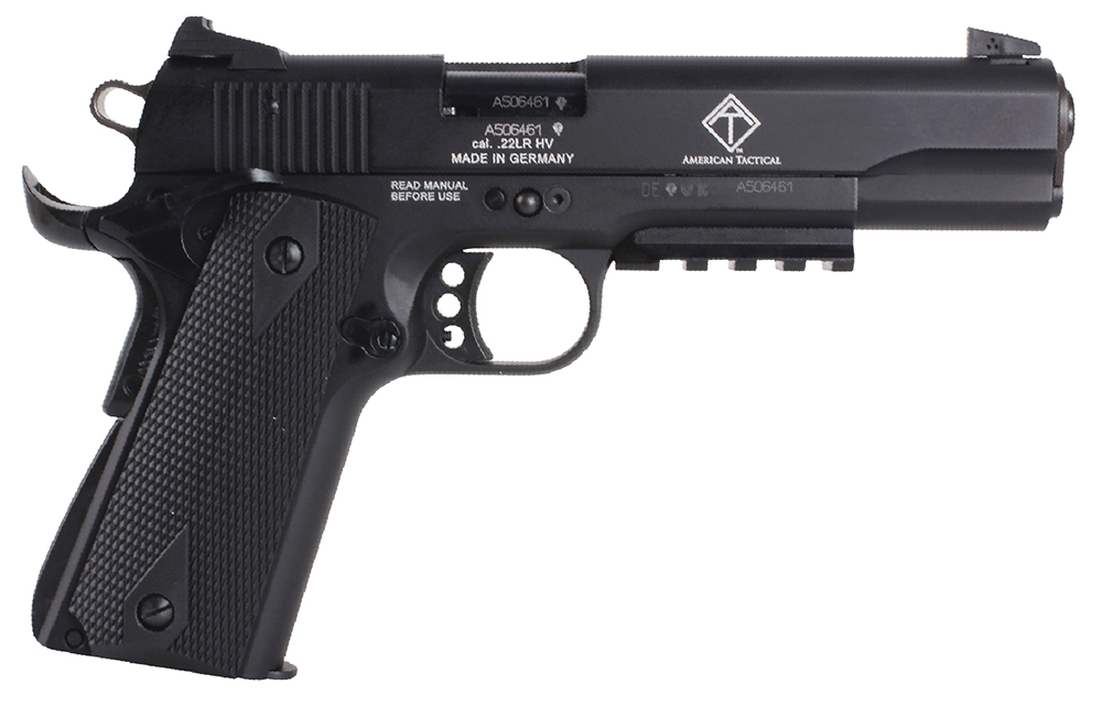 GSG GSG1911ADOP M1911 ADOP 22 LR 10+1 5" Black Steel/Threaded Barrel & Serrated Slide, Zinc Alloy w/Accessory Rail & Beavertail Frame Black Double Diamond Polymer Grip