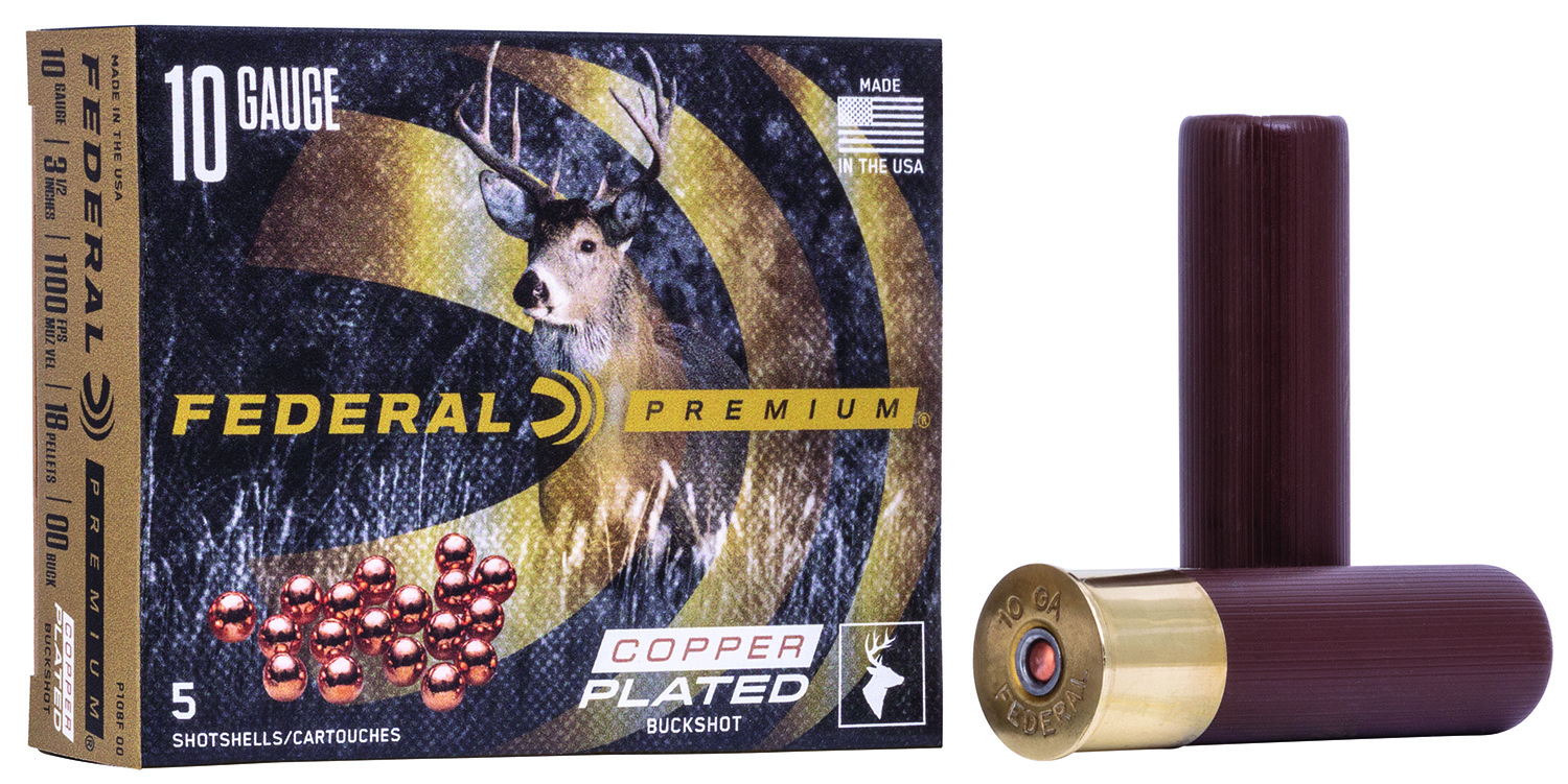 Federal P108F00 Premium Buckshot 10Gauge 3.50 18Pellets 2 1/4oz 00BuckShot 5 Per Box/50 Case