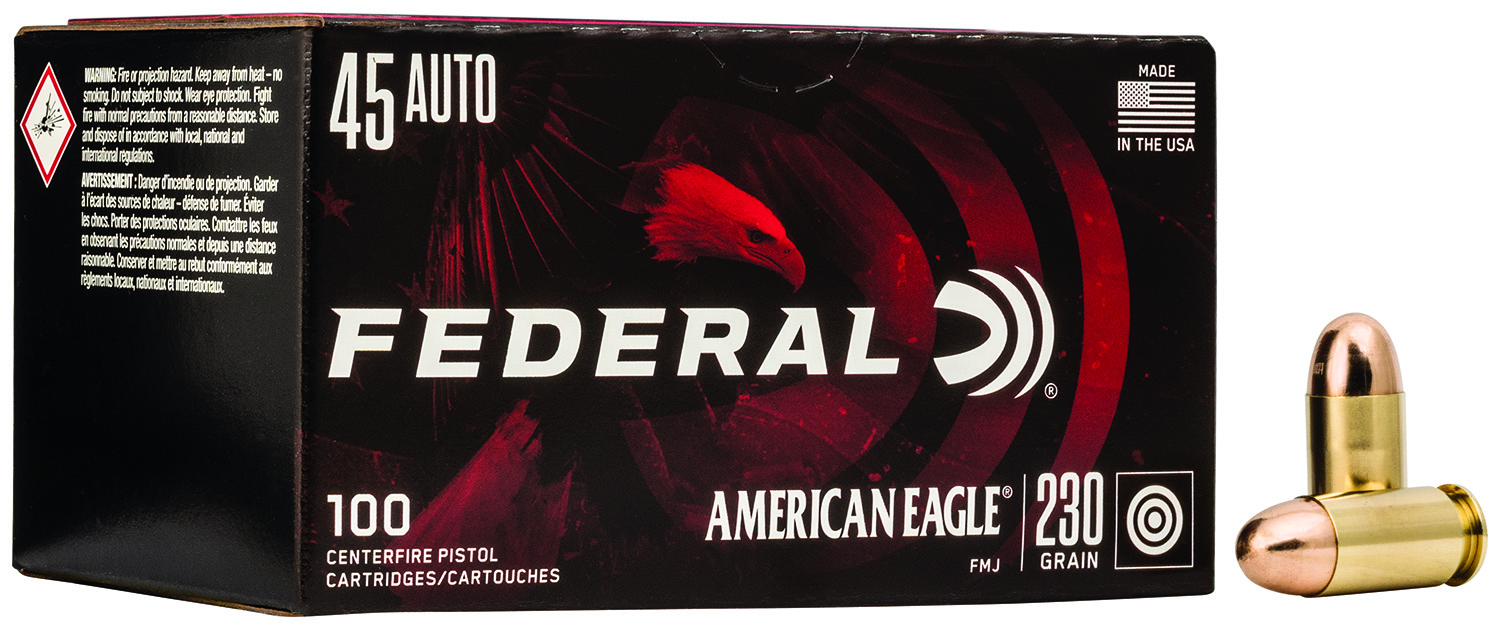 Federal AE45A100 American Eagle  45 ACP 230 gr Full Metal Jacket (FMJ) 100 Per Box/5 Cs