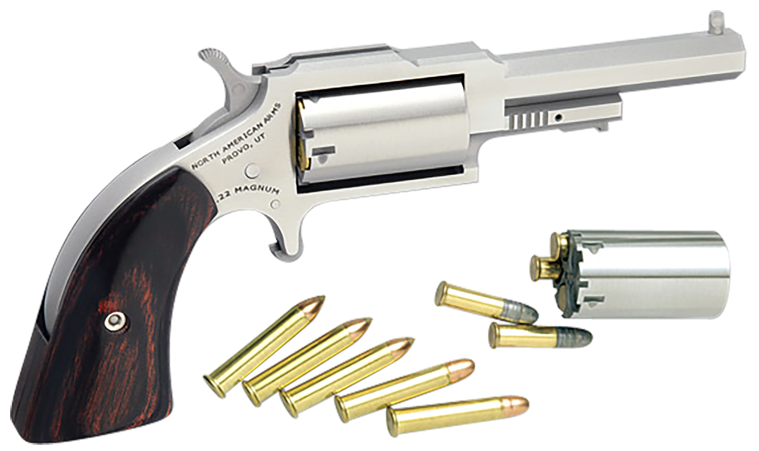 North American Arms 1860250C 1860 Sheriff 22 LR/22 WMR 5 Shot 2.50" Stainless Steel Barrel, Frame & Cylinder, Rosewood Boot Grip, Exposed Hammer