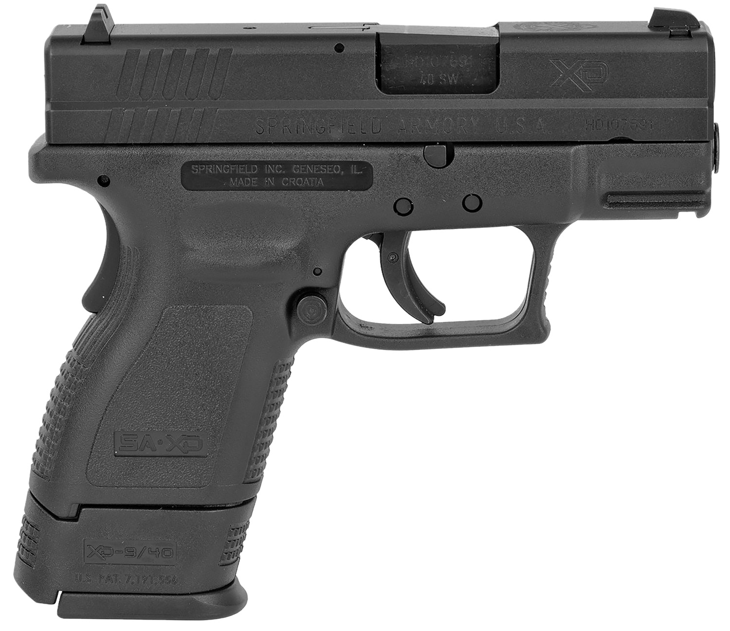 Springfield Armory XD9802 XD *CA Compliant Sub-Compact 40 S&W 10+1, 3" Black Melonite Steel Barrel & Serrated Steel Slide, Black Polymer Frame w/Picatinny Rail, Black Polymer Grip