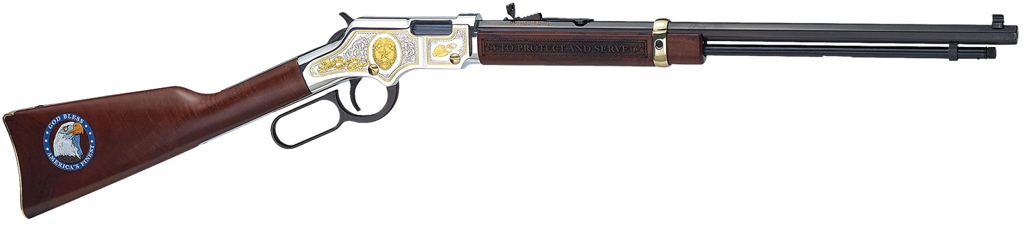 Henry H004LE Golden Boy Law Enforcement Tribute 22 Short, 22 Long or 22 LR Caliber with 16 LR/21 Short Capacity, 20" Blued Barrel, Nickel-Plated Metal Finish & American Walnut Stock Right Hand (Full S