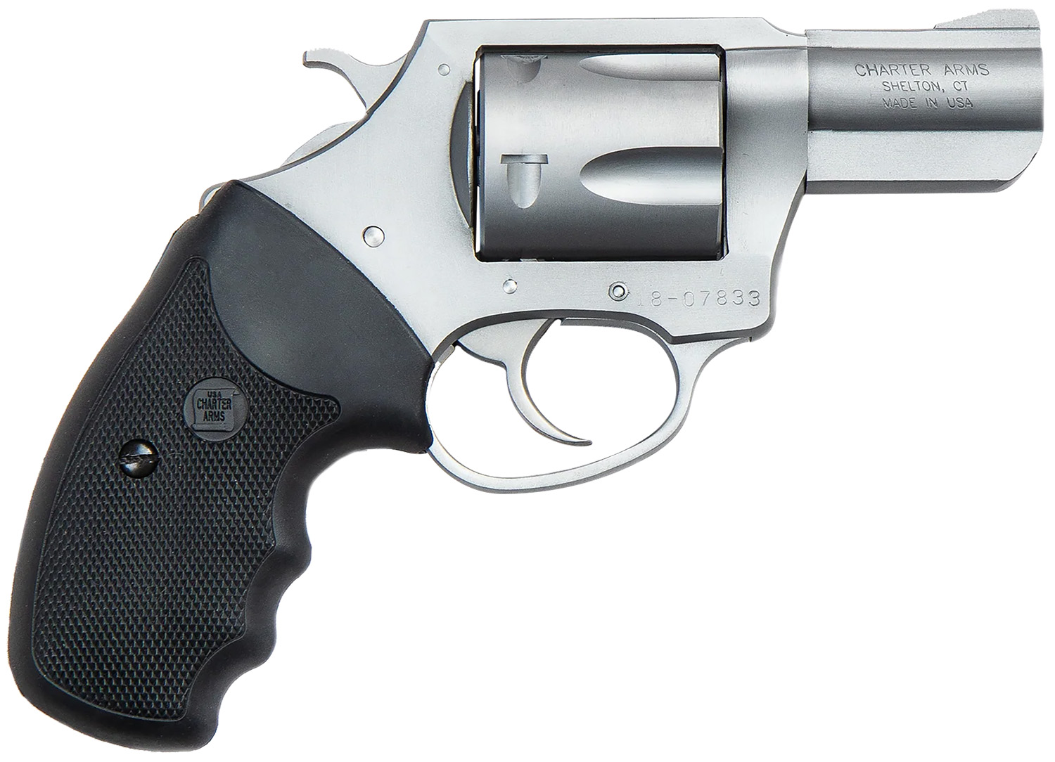 Charter Arms 79920 Pitbull  Large 9mm Luger, 5 Shot 2.20" Matte Stainless Steel Barrel, Cylinder & Frame w/Black Finger Grooved Rubber Grip