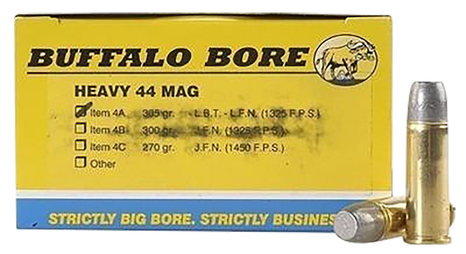 Buffalo Bore 4A20 44 Rem Mag 305gr Hard Cast Lead Flat Nose Ammo 20/Box