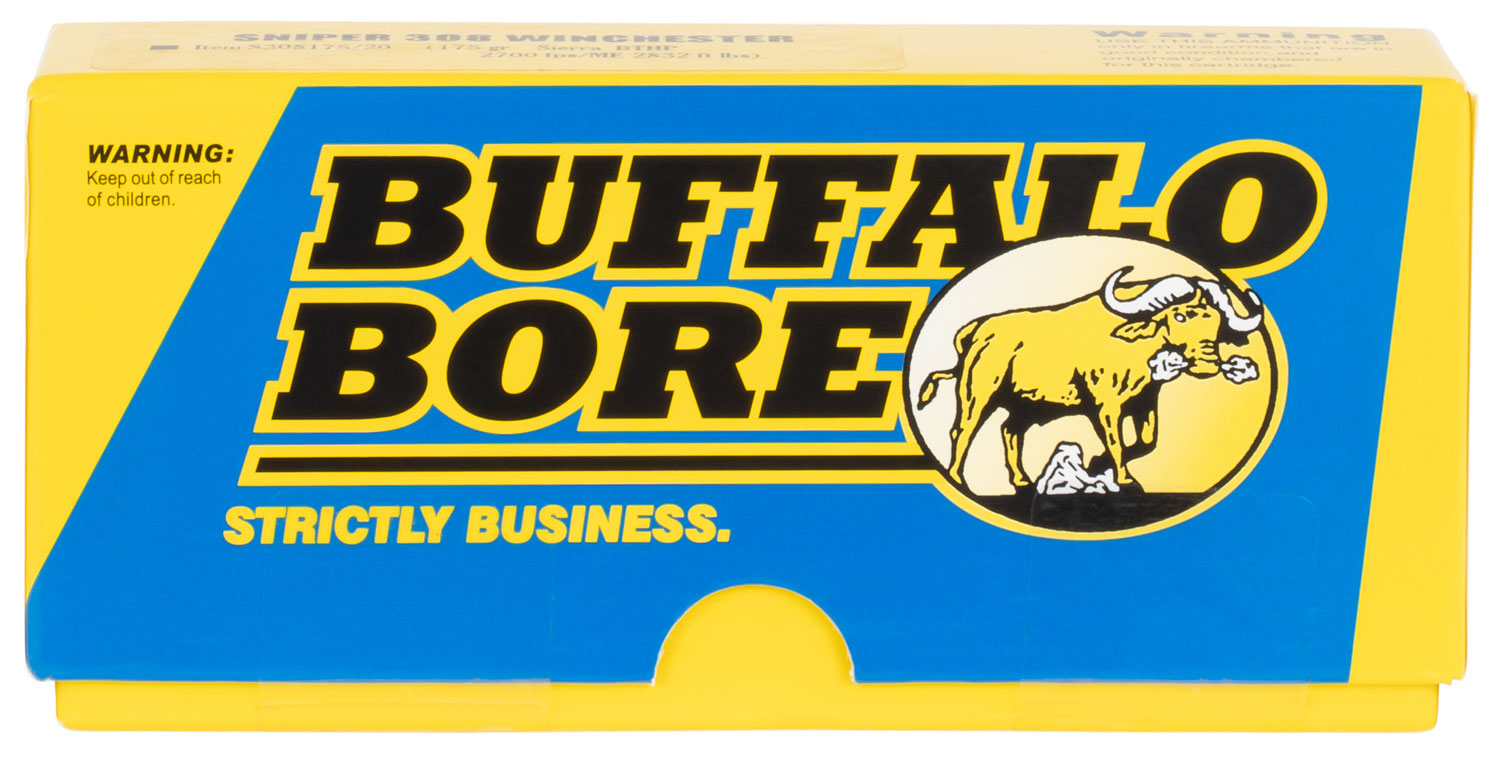 Buffalo Bore Ammunition S30817520 Sniper Strictly Business 308Win 175gr Hollow Point Boat Tail 20 Per Box/12 Case