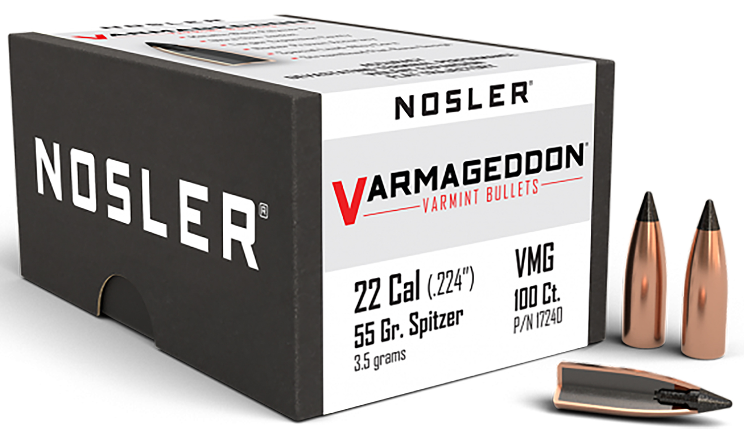 Nosler 17240 Varmageddon  22Cal 55gr Flat Base Tipped 100/Box