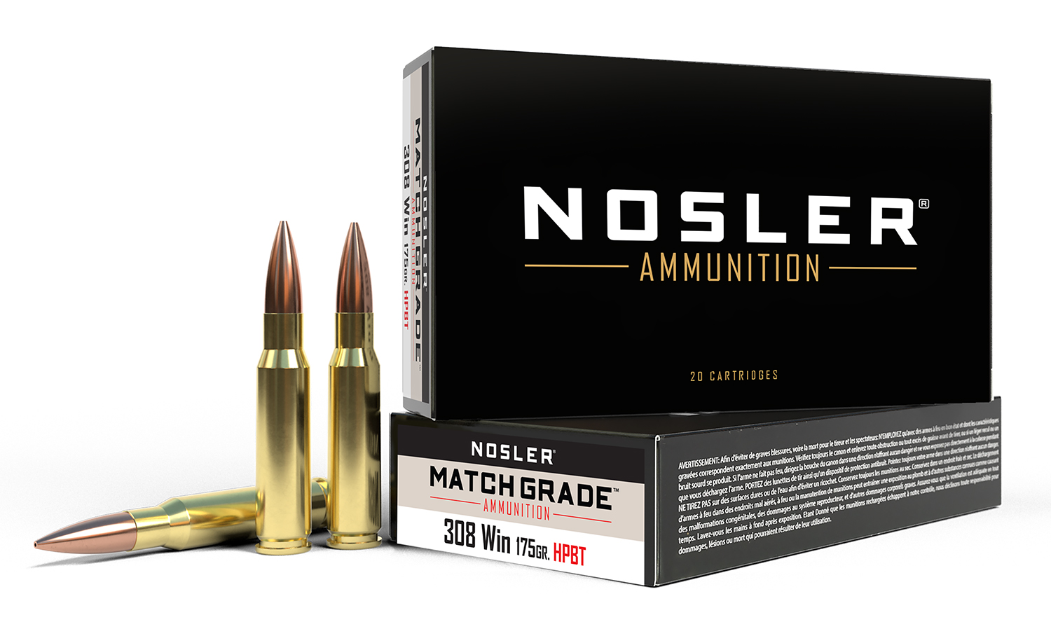 Nosler 60072 Match Grade 308 Win 175 gr Hollow Point Boat Tail 20 Rounds