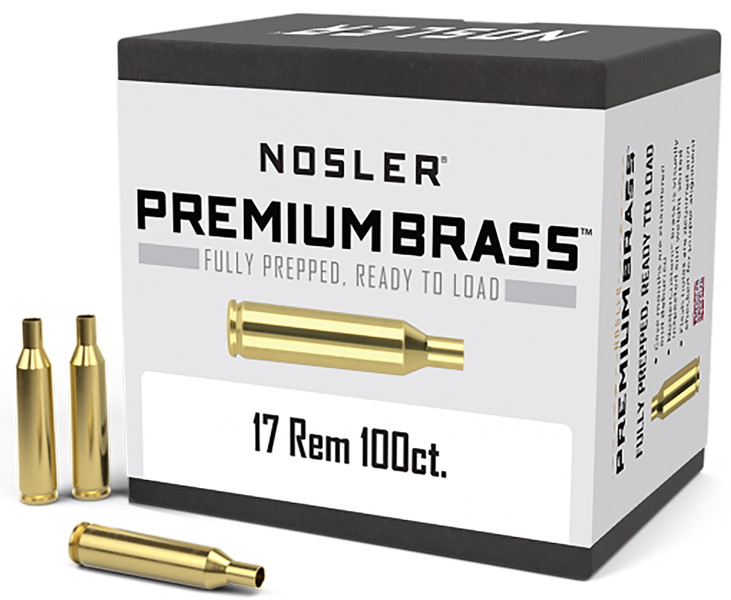 Nosler 10128 Premium Unprimed 17 Remington Rifle Brass, 100 Count Box, USA Made