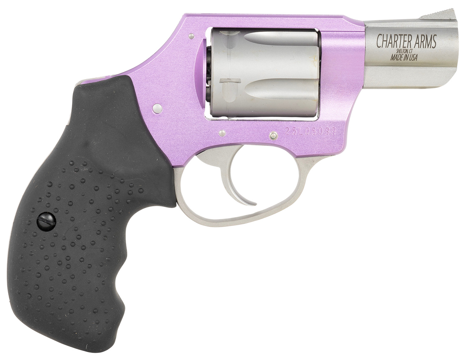 Charter Arms 53841 Undercover Lite Lavender Lady Small 38 Special 5rd 2 Stainless Steel Barrel & Cylinder, Lavender Aluminum Frame, Black Finger Grooved Rubber Grip, Concealed Hammer