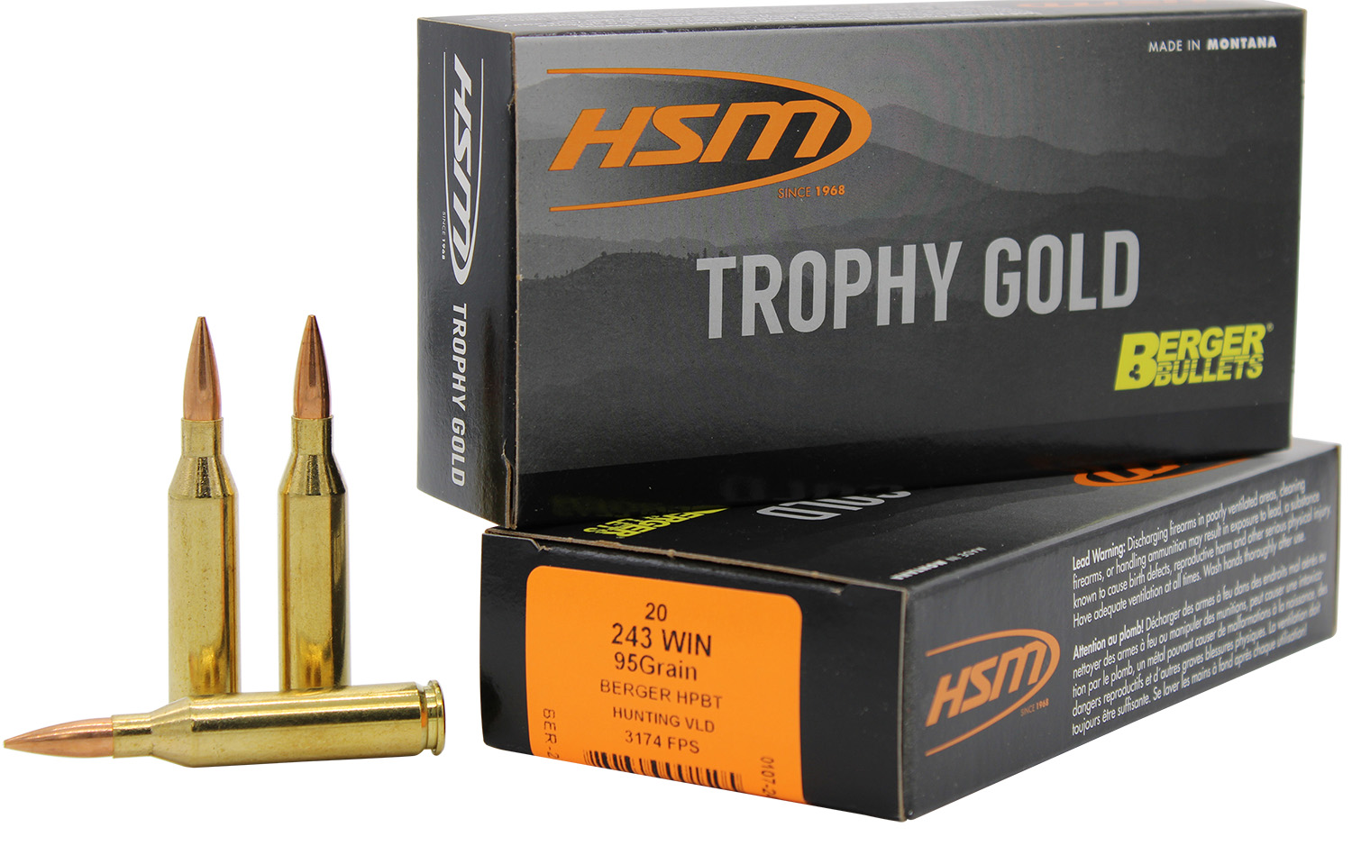 HSM Trophy Gold .243 Win 95Gr BTHP 20rd Box Rifle Ammo (BER24395VLD)