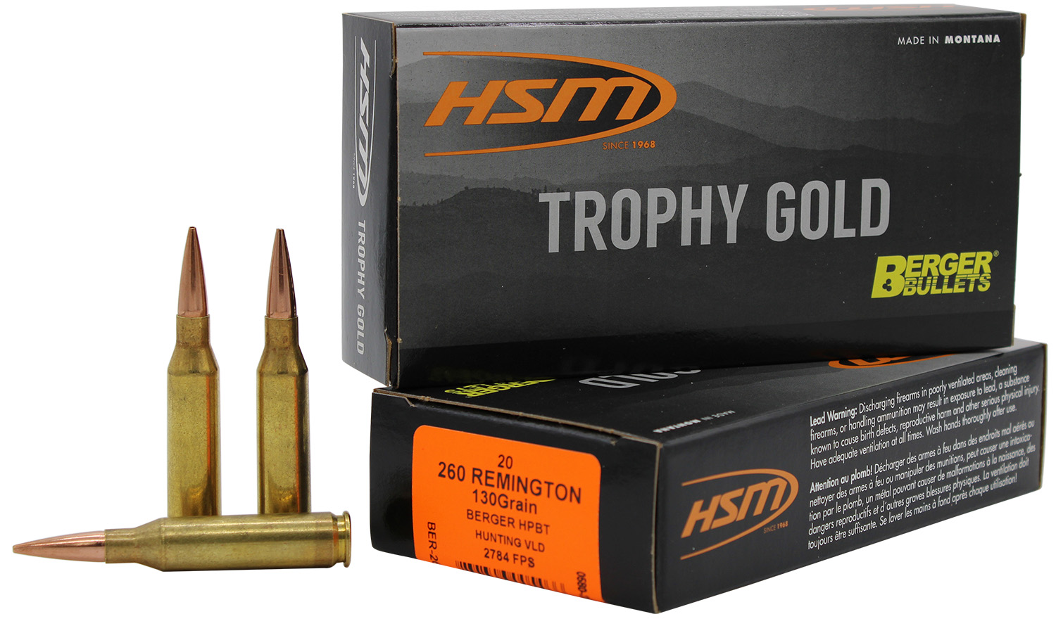 HSM 260130VLD Trophy Gold Extended Range 260 Rem 130 gr Berger Hunting V...