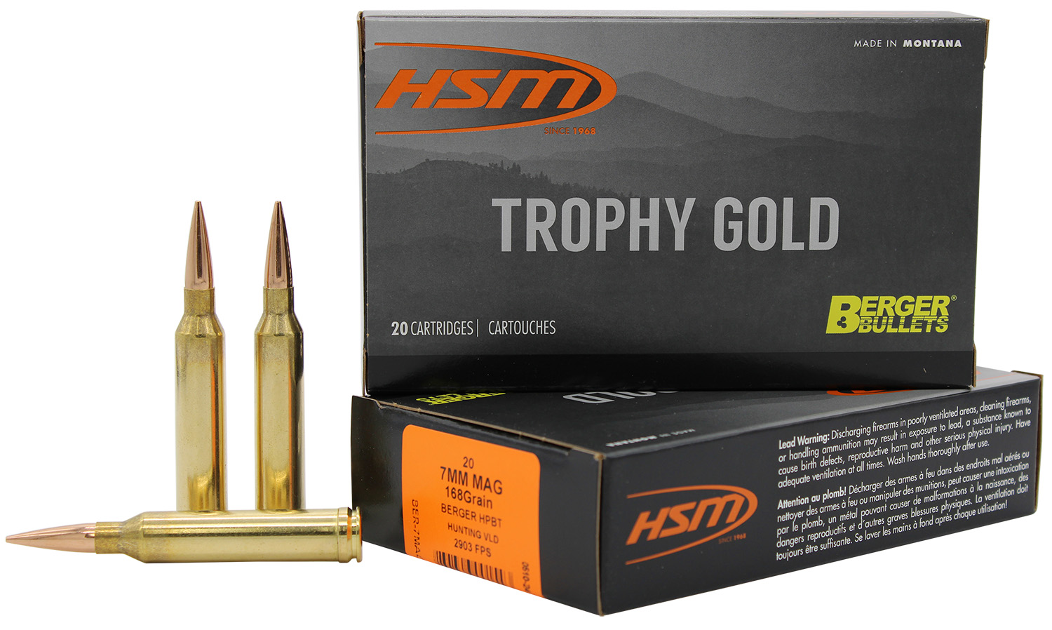 HSM TROPHY GOLD 7MM REM 168GR BERGER VLD AMMO Mag 168 Grain