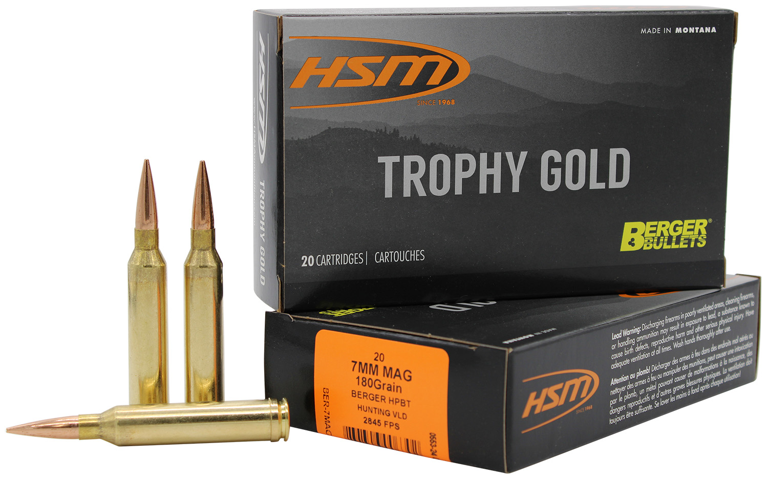 HSM 7MAG180VLD Trophy Gold Extended Range 7mm Rem Mag 180 gr Berger... - HSM Ammunition - 7mm Rem Mag for sale at TheGunDock