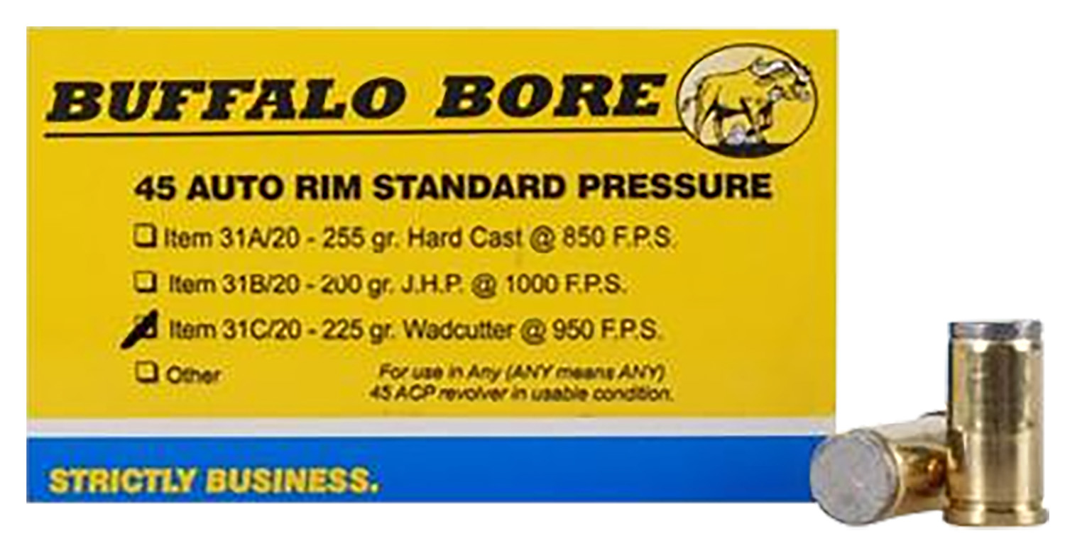 Buffalo Bore 31C20 45 Auto Rim 225gr Wadcutter Ammo 20 Rounds
