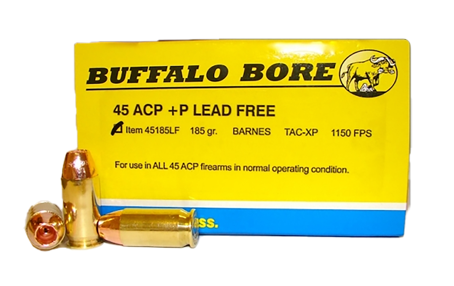 Buffalo Bore 45185LF20 45ACP +P 185gr Barnes TAC-XP Lead-Free Ammo 20ct