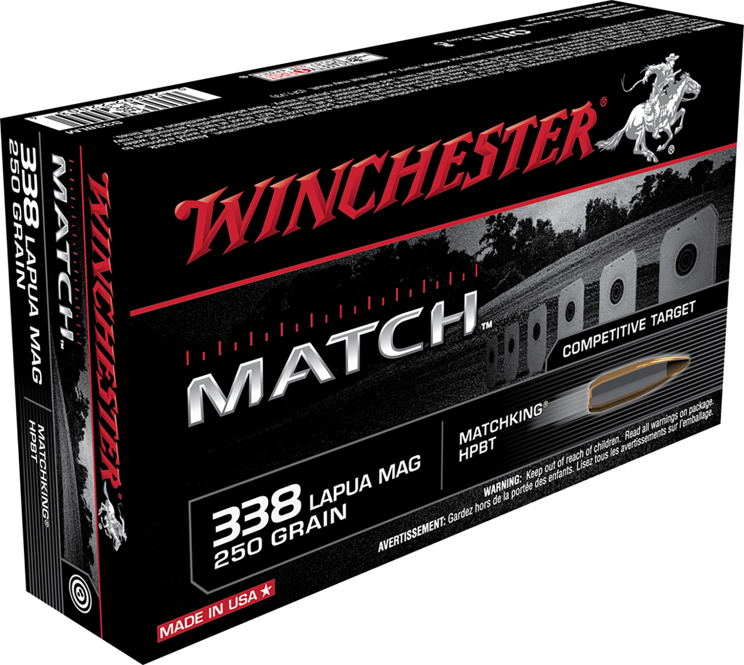Winchester Ammo S338LM Match Target 338 Lapua Mag 250 gr Sierra MatchKing BTHP 20 Per Box/ 10 Cs