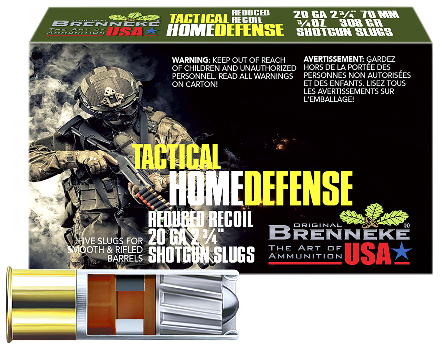 Brenneke SL202THD THD Home Defense 20Gauge 2.75 3/4oz Slug Shot 5 Per Box/50 Case