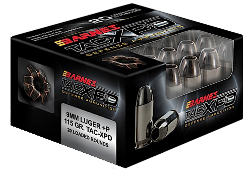 Barnes TAC-XPD 9mm Luger +P 115 Grain 20 Rounds Brass Case