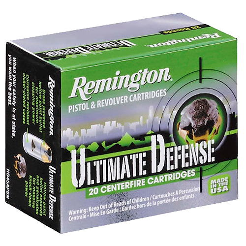 Remington Ultimate Defense .40 S&W Ammo, 165 gr BJHP, 20 Rounds, Full-Size Handgun, Nickel Plated Brass