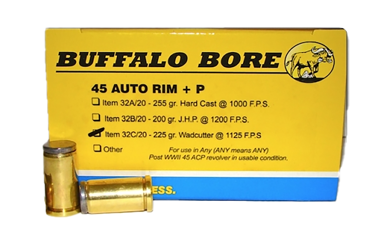 Buffalo Bore 32C20 45 Auto Rim +P 225gr Wadcutter Ammo 20/Box