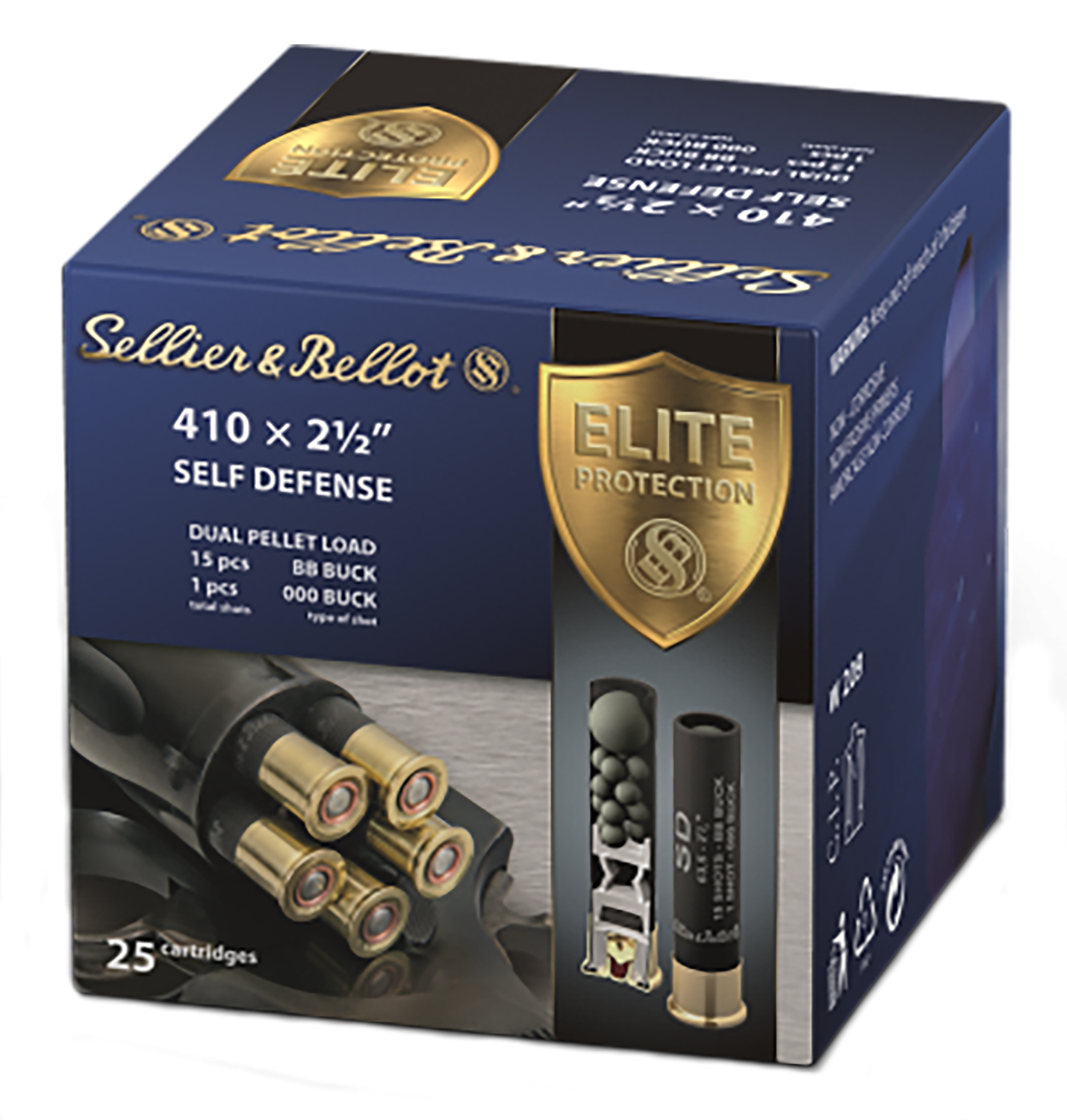 Sellier & Bellot SB410SDA Self Defense 410Gauge 2.50" 15 Pellets 1/2oz 000Buck Shot 25 Box/20 Case