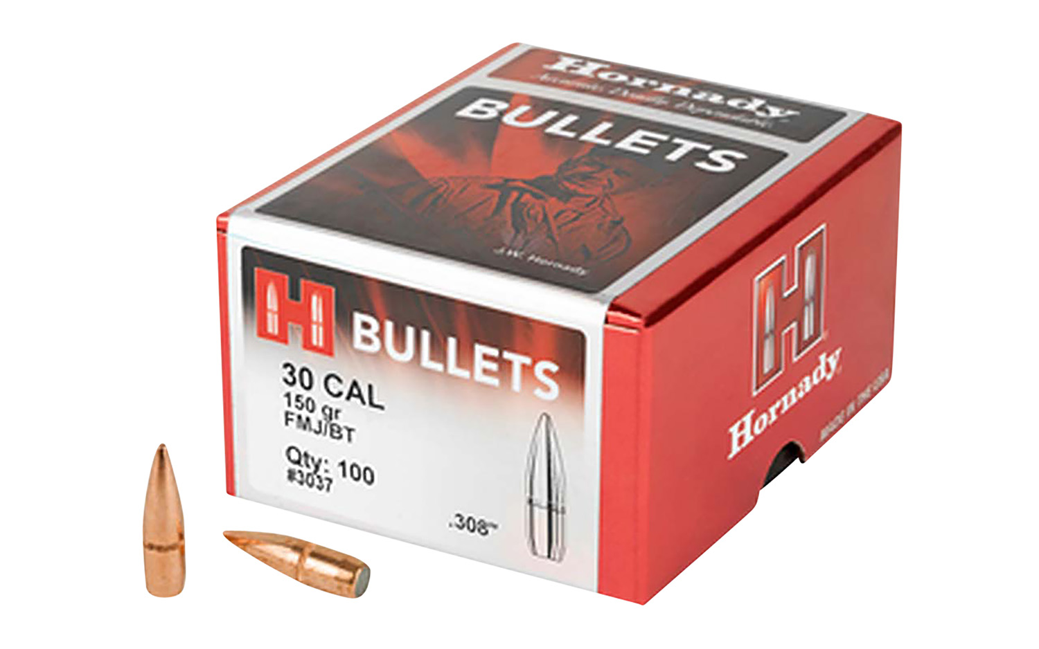Hornady 3037 Traditional Target 30 Cal .308 150gr FMJ-BT Ammo - 100 Rounds - Hornady - 30 Caliber