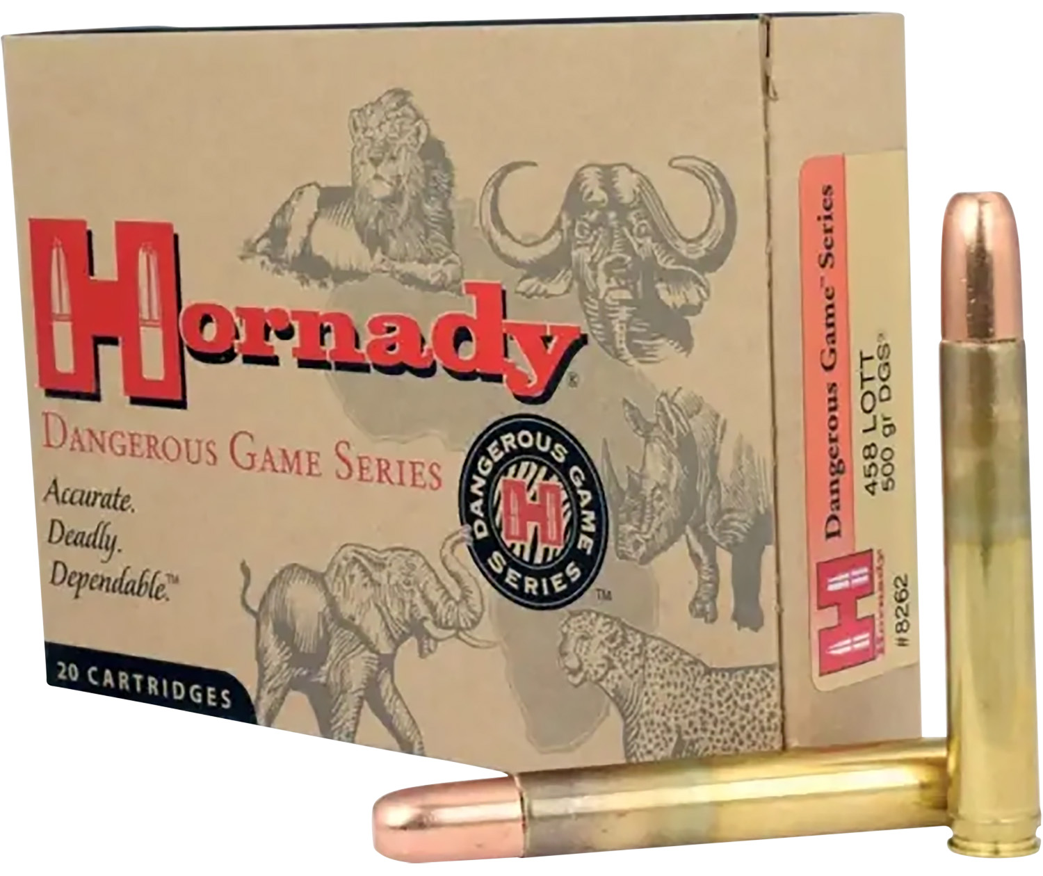 Hornady Dangerous Game Series .458 Lott 500gr Solid Ammo - Quality Controlled, Accurate & Dependable, 20/Box