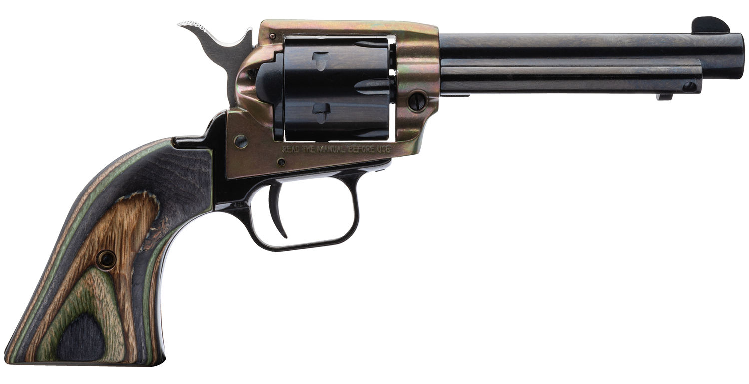 Heritage Mfg RR22MCH4 Rough Rider  22 LR/22 WMR 6 Shot, 4.75 Black Steel Barrel & Cylinder Simulated Case Hardened Zinc Alloy Frame, Camo Laminate Grip, Hammer/Thumb Safety, Exposed Hammer