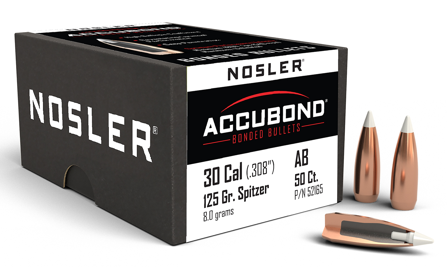 Nosler 52165 AccuBond Hunting 30 Cal .308 125 gr Spitzer Point 50 Per Box