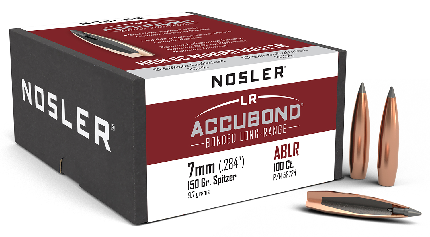 Nosler 58734 AccuBond Long Range 7mm .284 150 gr Spitzer Point 100 Per Box