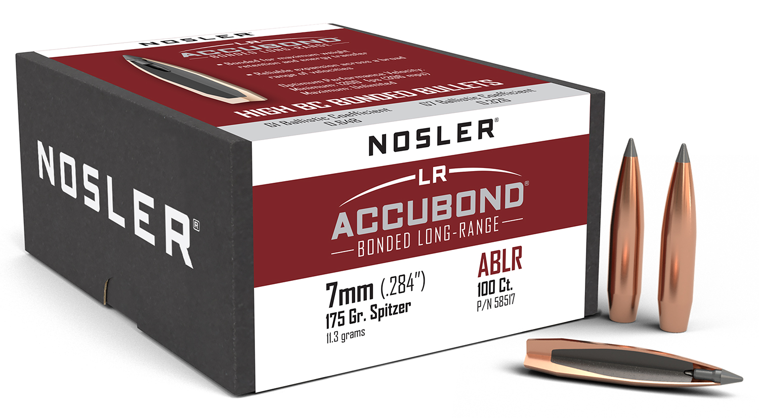 Nosler 58517 AccuBond Long Range 7mm .284 175 gr Spitzer Point 100 Per Box - Nosler - 284 Caliber