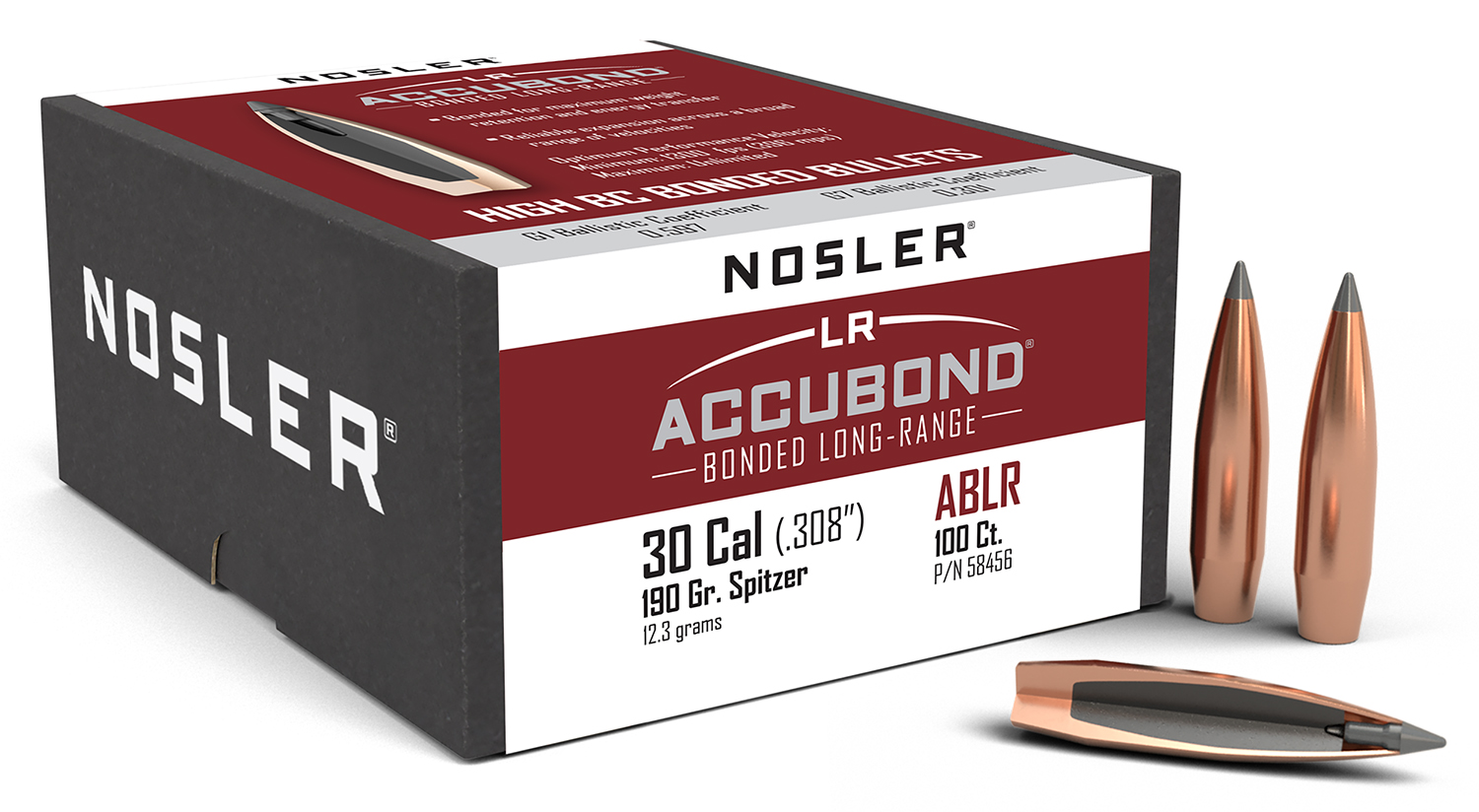 Nosler AccuBond Long Range 30 Caliber 190 Grain Spitzer Point 100 Count