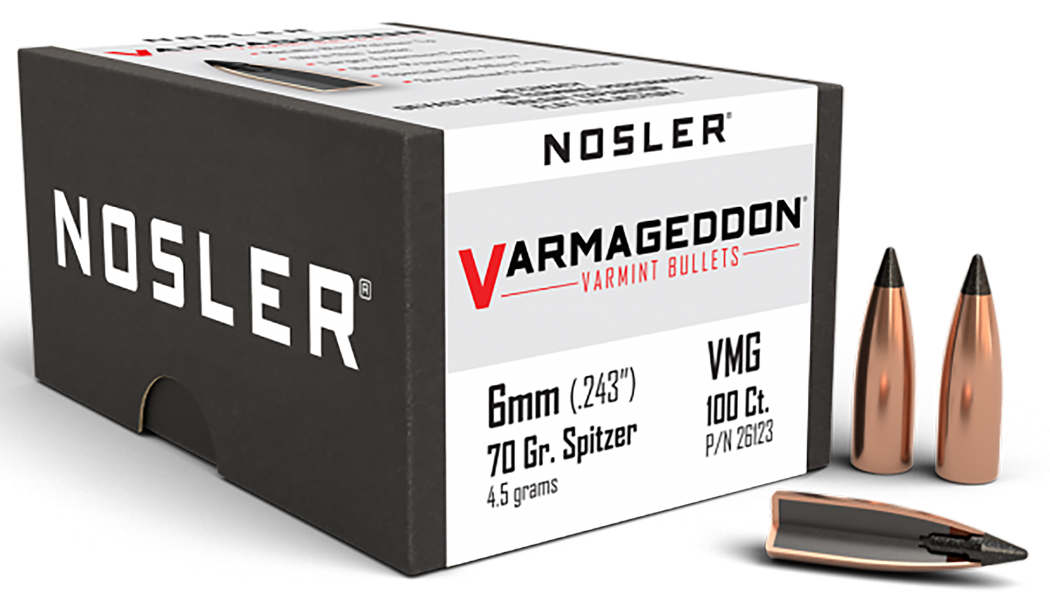 Nosler 26123 Varmageddon Varmint 6mm .243 70 gr Flat Base Tipped (FBT) 100 Per Box