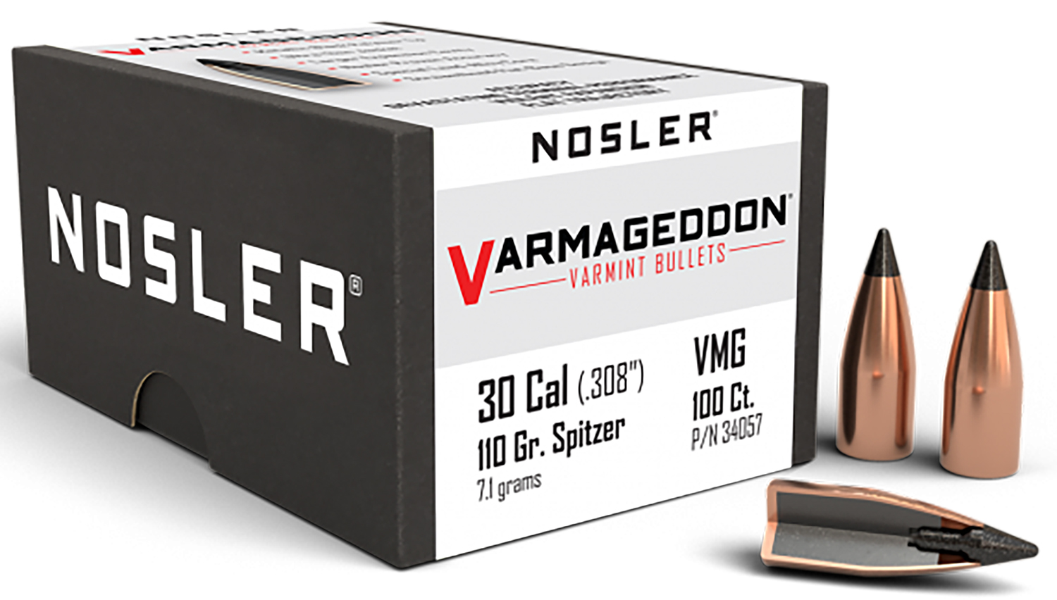 Nosler 34057 Varmageddon Varmint 30 Cal .308 110 gr Flat Base Tipped (FBT) 100 Per Box