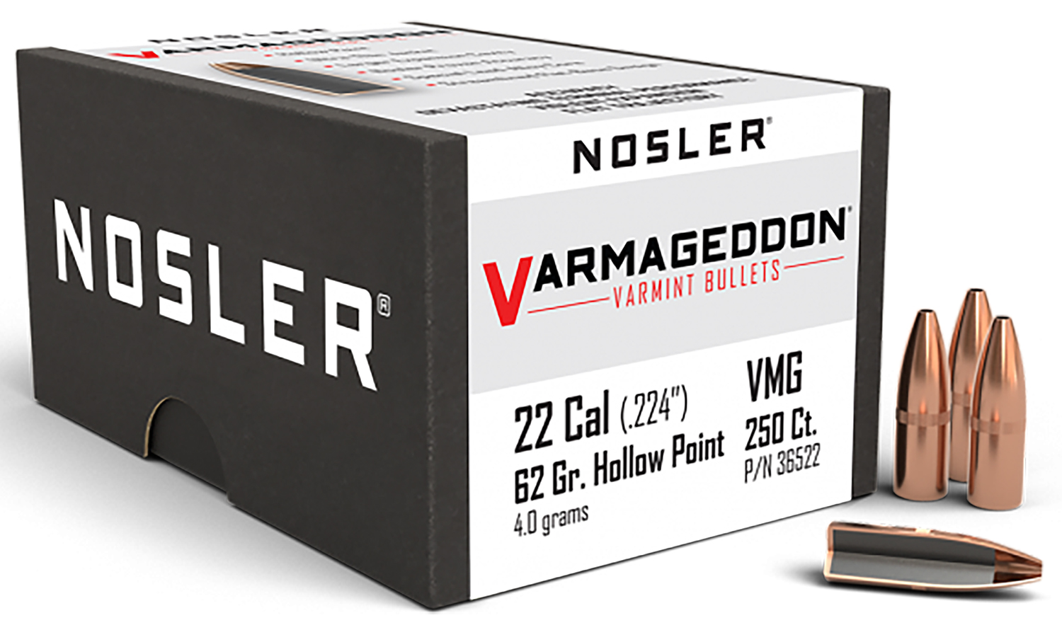 NOSLER Varmageddon .22 Cal 62Gr FBHP 250rd Box Rifle Bullets (36522)