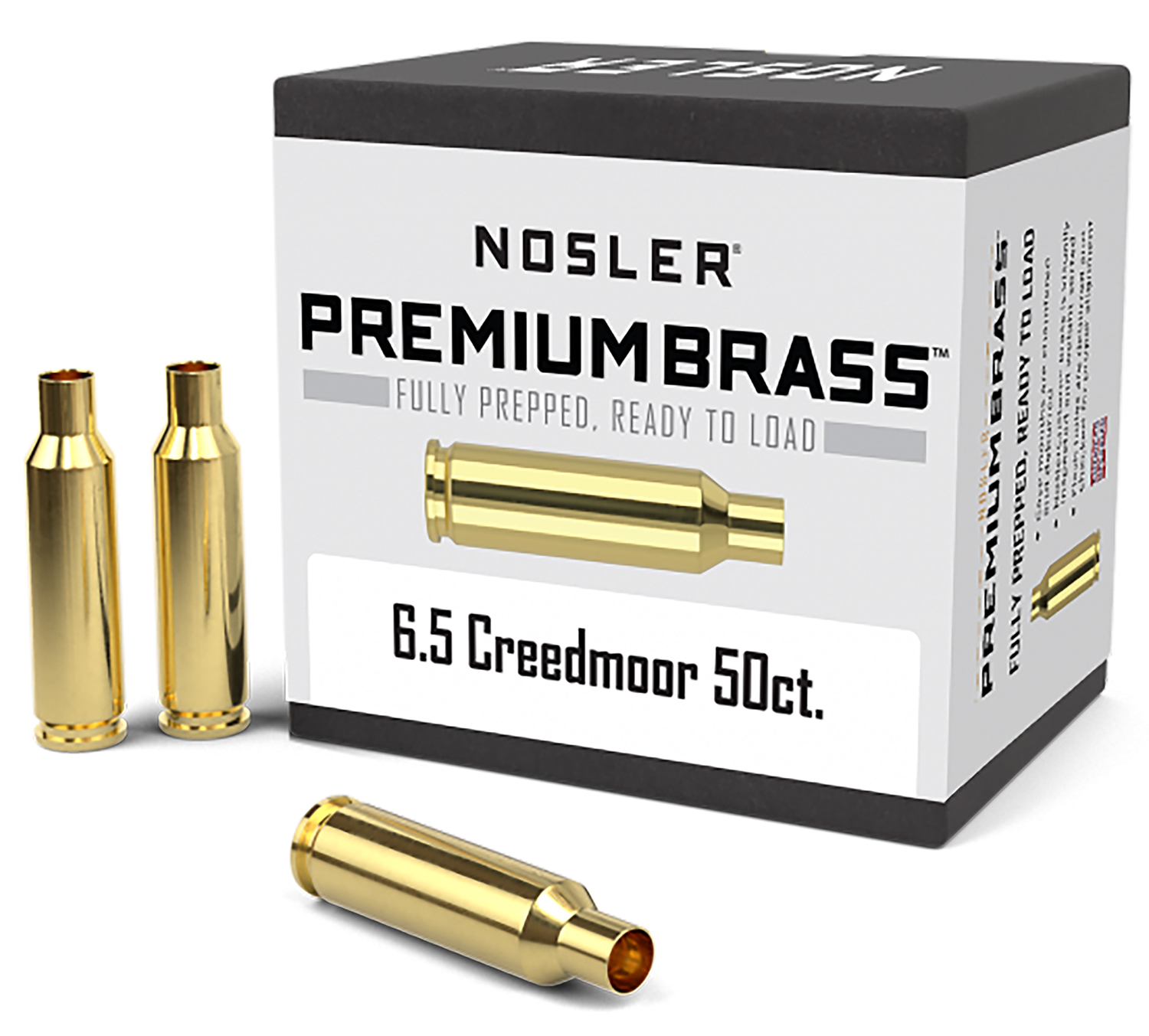 Nosler 6.5 Creedmoor Unprimed Brass Cartridge Case, 50 Count, Full Length, 44824