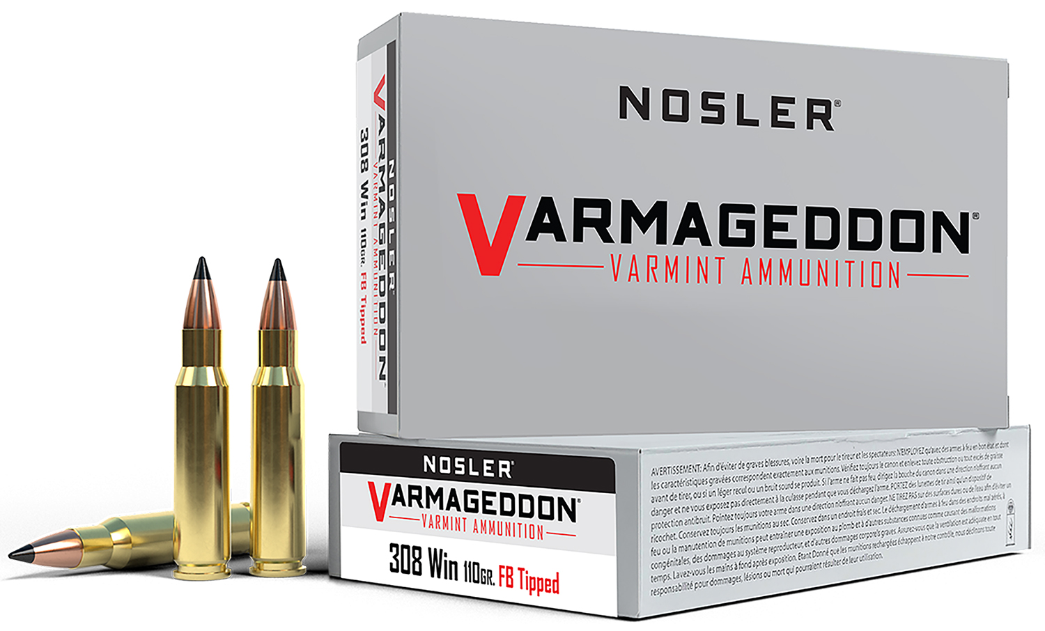 Nosler Varmageddon 40272 .308 Win 110 gr FB Tipped 3150 fps 20 Rounds - Nosler - FLAT BASE TIPPED