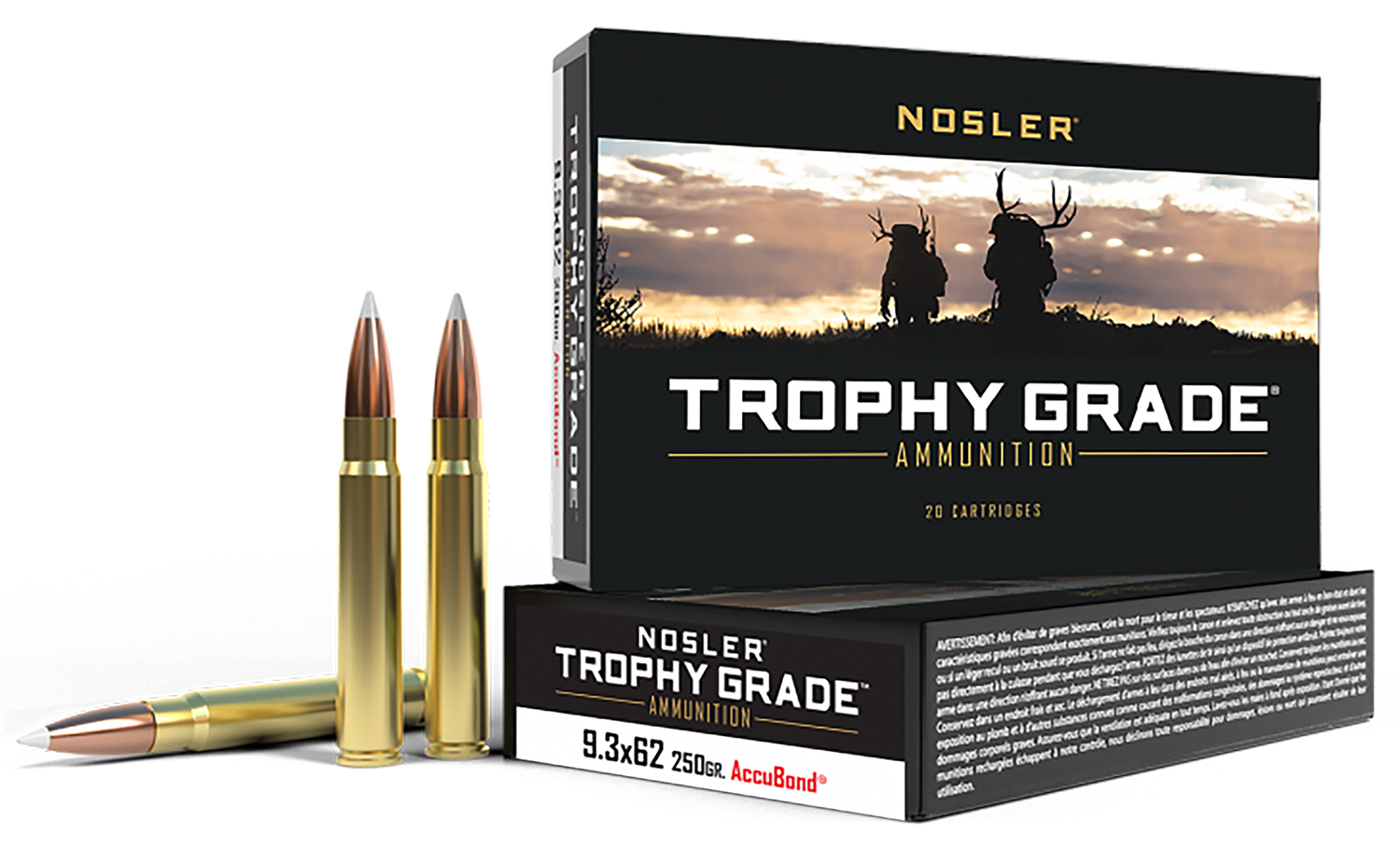 Nosler 48634 9.3mmx62 Mauser 250gr AccuBond 20 Rounds Brass Cased