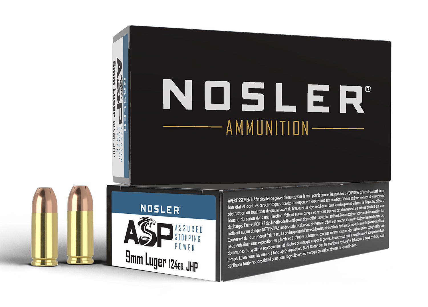 Nosler 51054 Assured Stopping Power Handgun 9mm Luger +P 124 gr JHP 50 Per Box/ 10 Cs