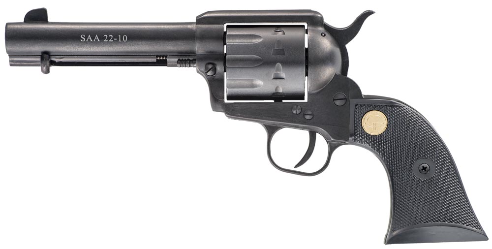 Chiappa Firearms CF340155 SAA 1873  Medium Frame 22 LR 10 Shot, 4.75 Blued Steel Barrel, Blued Steel Frame, Blued Cylinder, Black Plastic Grip, Exposed Hammer