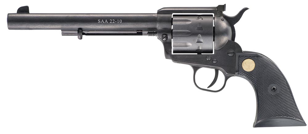 Chiappa Firearms CF340170 SAA 1873  Medium Frame 22 LR 10 Shot, 7.50 Blued Steel Barrel, Blued Steel Frame, Blued Cylinder, Black Plastic Grip, Exposed Hammer