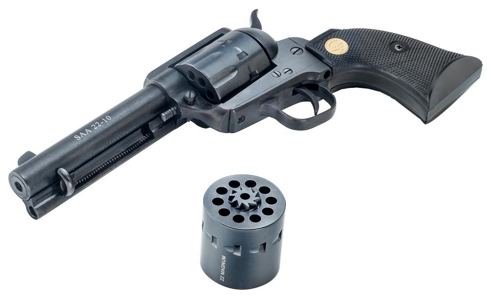 Chiappa Firearms CF340155D SAA 1873  Medium Frame 22 LR 22 WMR 10 Shot, 4.75 Blued Steel Barrel, Blued Steel Frame, Blued Cylinder, Black Polymer Grip, Exposed Hammer
