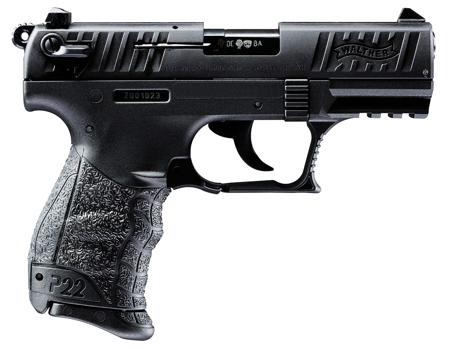 Walther Arms 5120333 P22 *CA Compliant 22 LR 10+1 3.42" Matte Black Tenifer Serrated/Steel Slide, Black Polymer Frame w/Picatinny Rail, Black Interchangeable Backstrap Grips